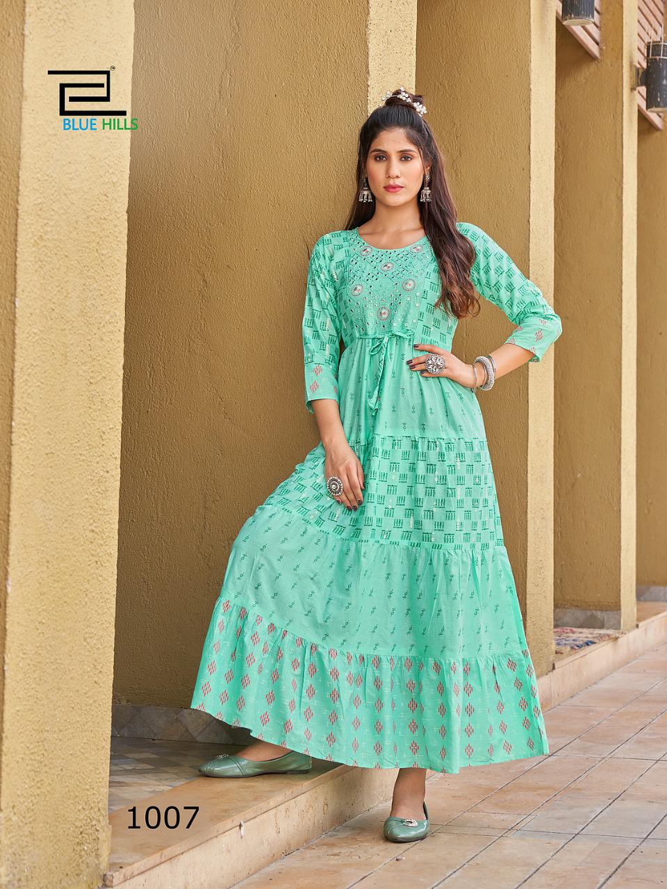 Blue Hills Sizzling Fancy Party Wear Cotton Printed Long Anarkali Kurti Collection